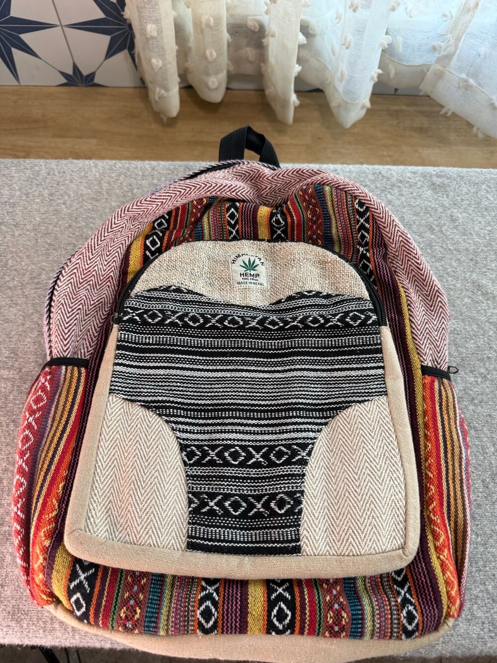 Handmade Himalayan Pure Hemp Patterned Unisex Backpack Made in Nepal